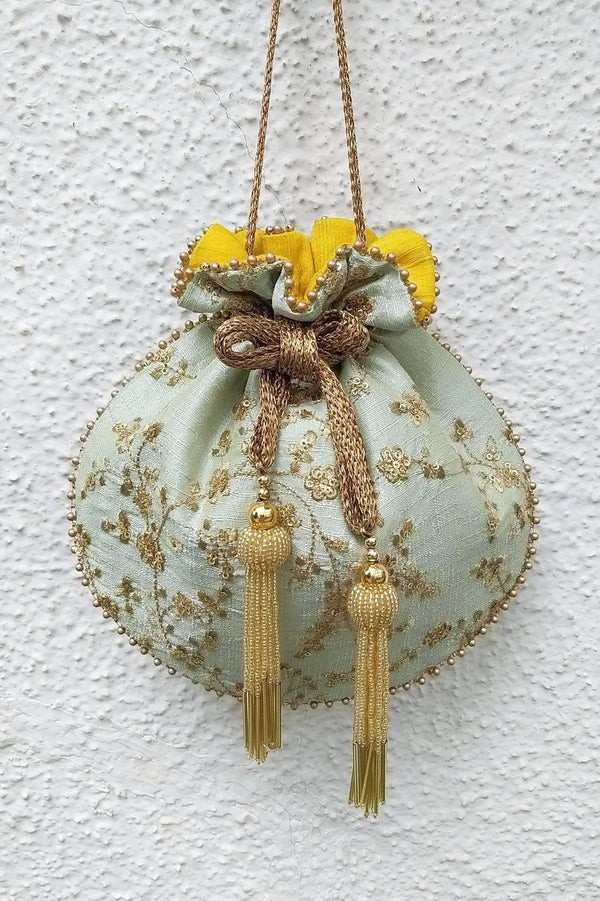 Aqua sequin potli bag