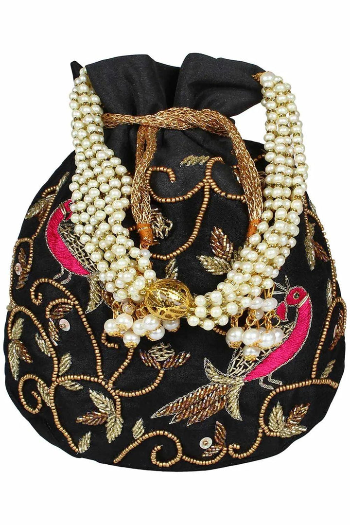 Dazzle Embellished Faux Silk Potli Black & Multicolor - Saheliyan (سہیلیاں)