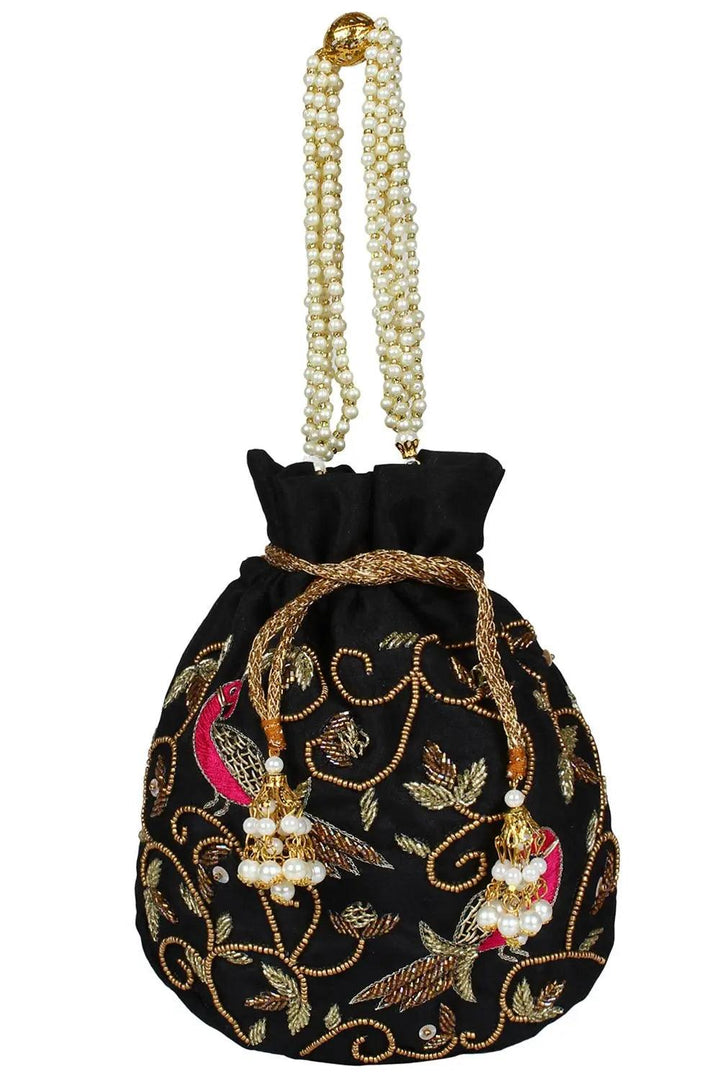 Dazzle Embellished Faux Silk Potli Black & Multicolor - Saheliyan (سہیلیاں)