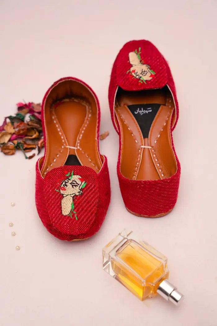 Buy a girl made with colorful threads Red loafer khussa online