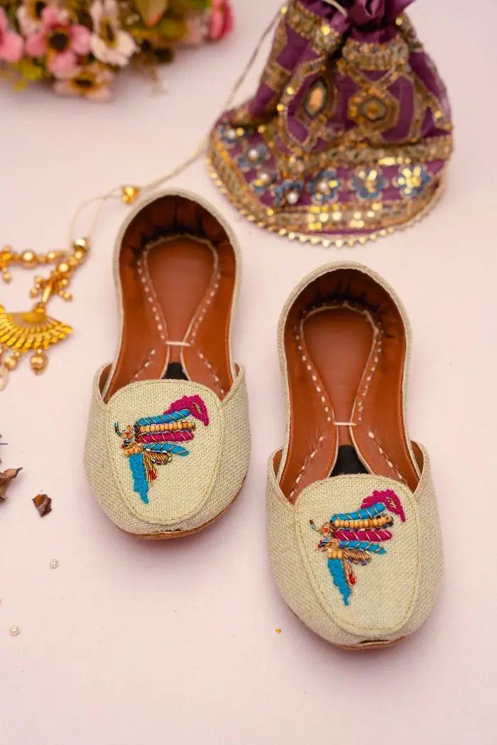 pink and blue thread work with delicate beads skin loafer Khussa In Pakistan