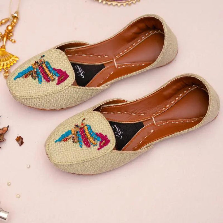 pink and blue thread work with delicate beads skin loafer Khussa In Pakistan