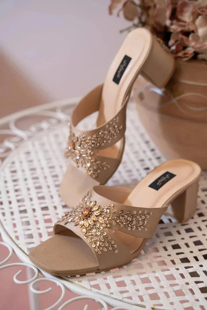  embellished  golden color heels