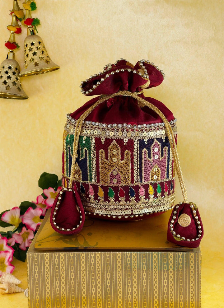 Maroon Palace Potli Bag - Saheliyan (سہیلیاں)