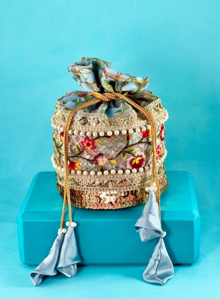 Crimson Bloom Potli Bag - Saheliyan (سہیلیاں)
